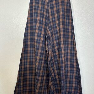 SHEIN Navy and Brown Plaid Trousers